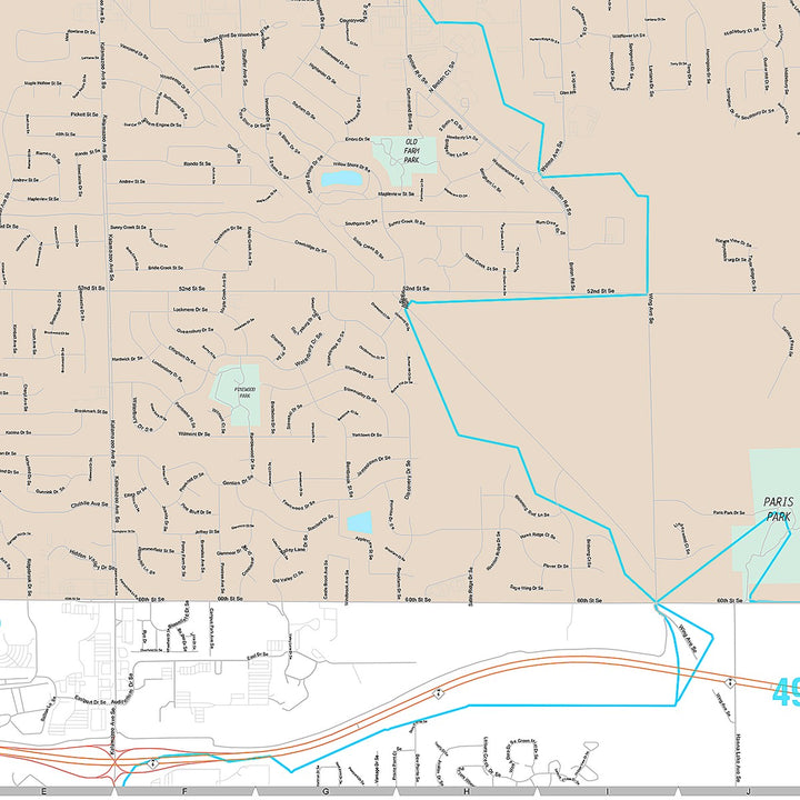 Premium Style Wall Map of Kentwood, MI