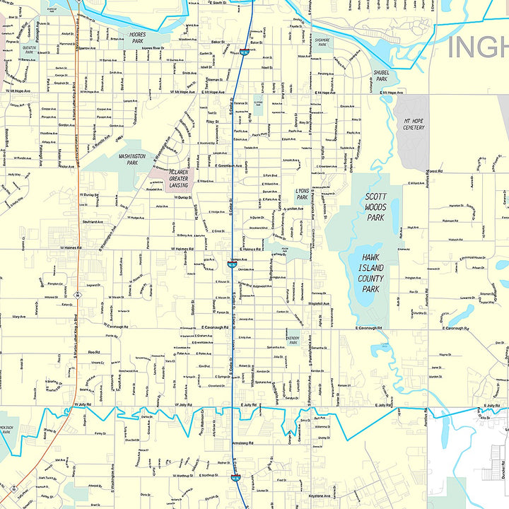 Premium Style Wall Map of Lansing, MI