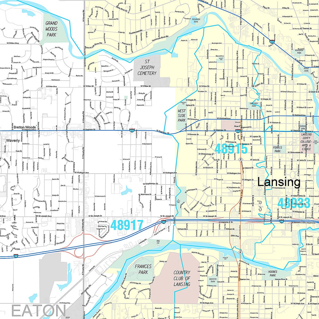 Premium Style Wall Map of Lansing, MI