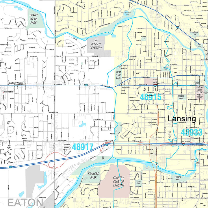 Premium Style Wall Map of Lansing, MI