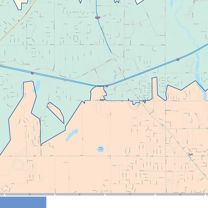 Color Cast Zip Code Style Wall Map of Lansing, MI
