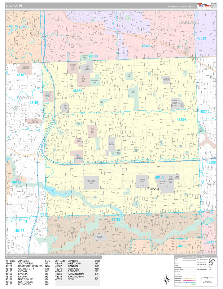Premium Style Wall Map of Livonia, MI