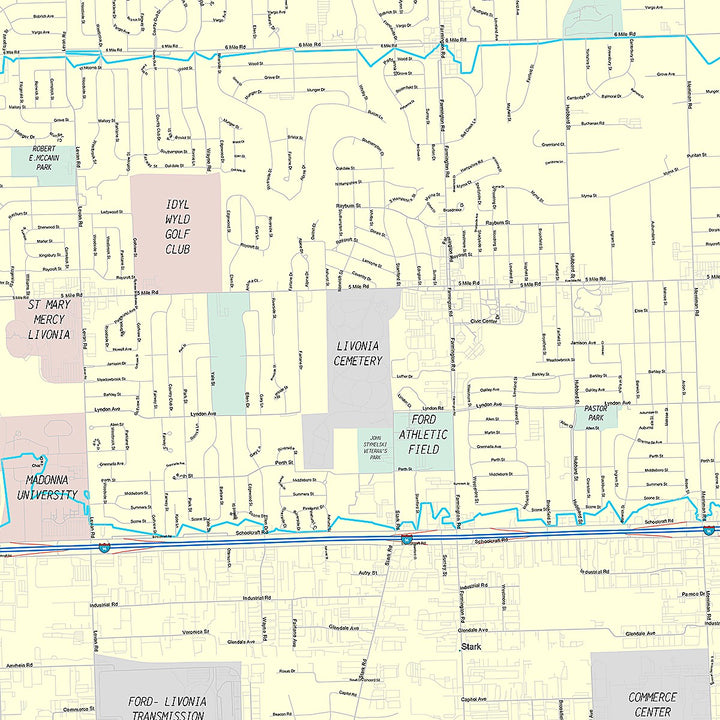 Premium Style Wall Map of Livonia, MI