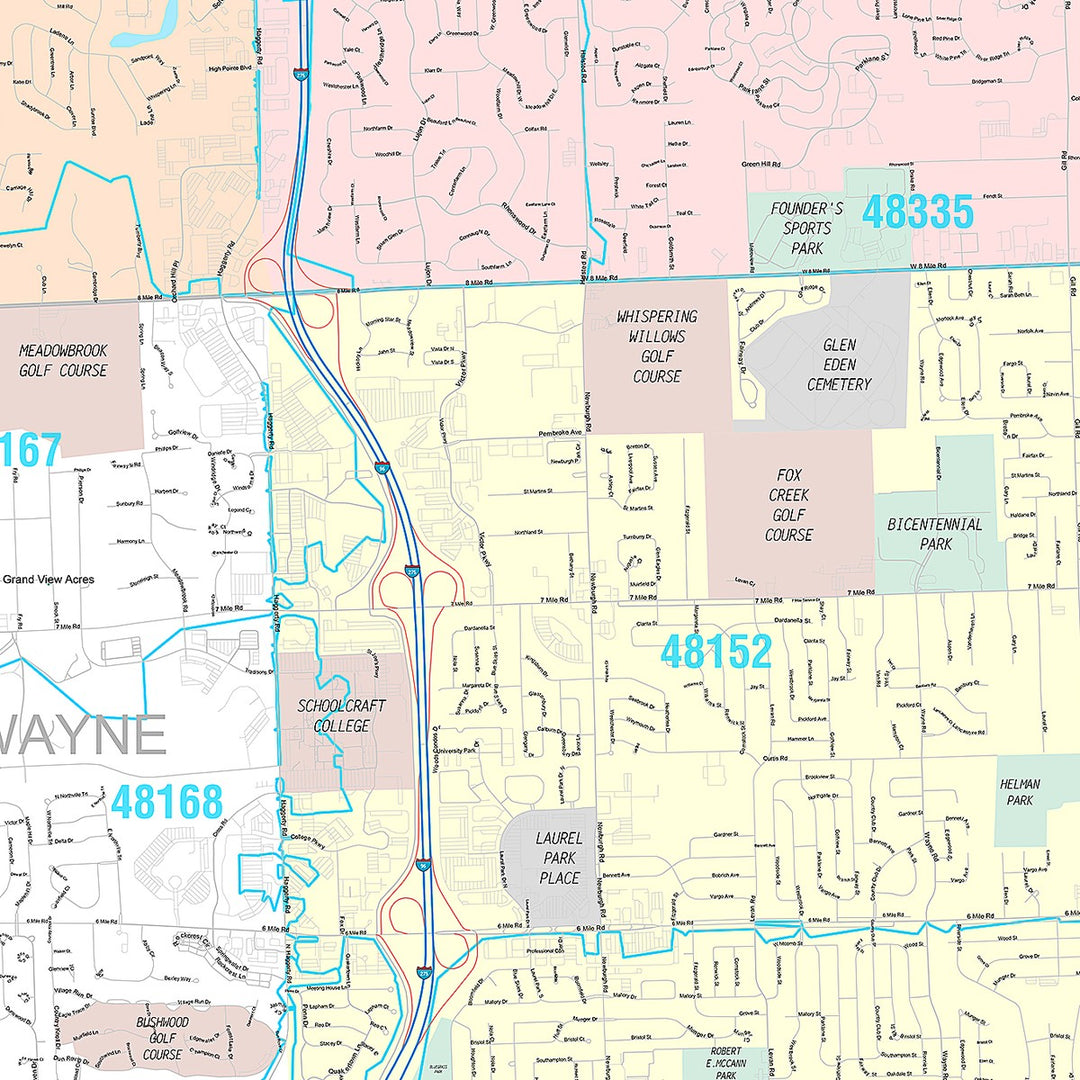 Premium Style Wall Map of Livonia, MI
