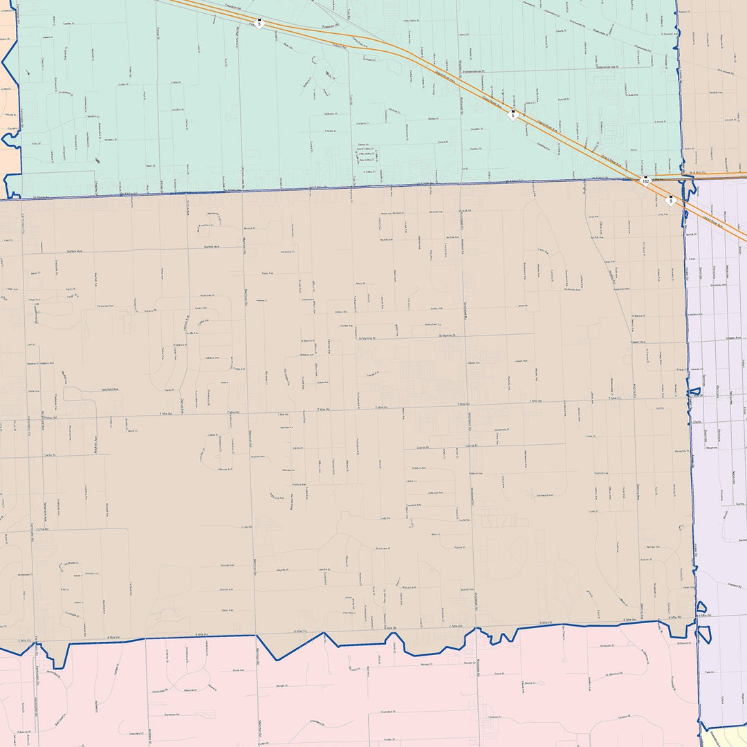 Color Cast Zip Code Style Wall Map of Livonia, MI
