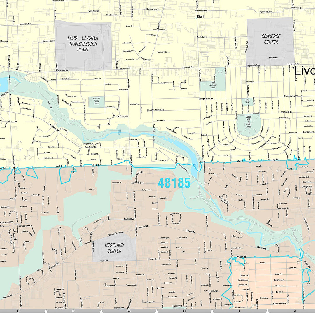Premium Style Wall Map of Livonia, MI
