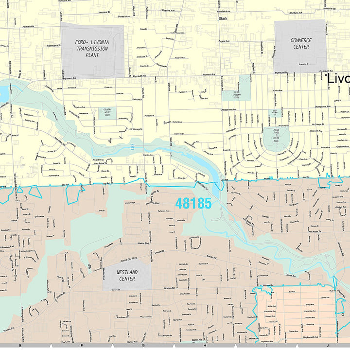 Premium Style Wall Map of Livonia, MI