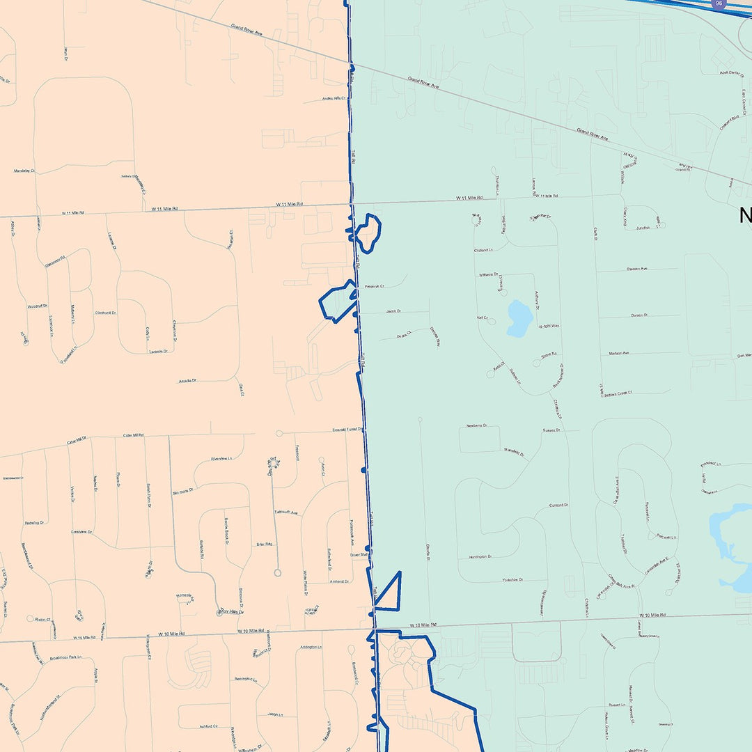 Color Cast Zip Code Style Wall Map of Novi, MI