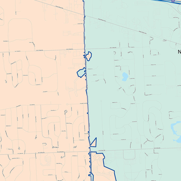Color Cast Zip Code Style Wall Map of Novi, MI