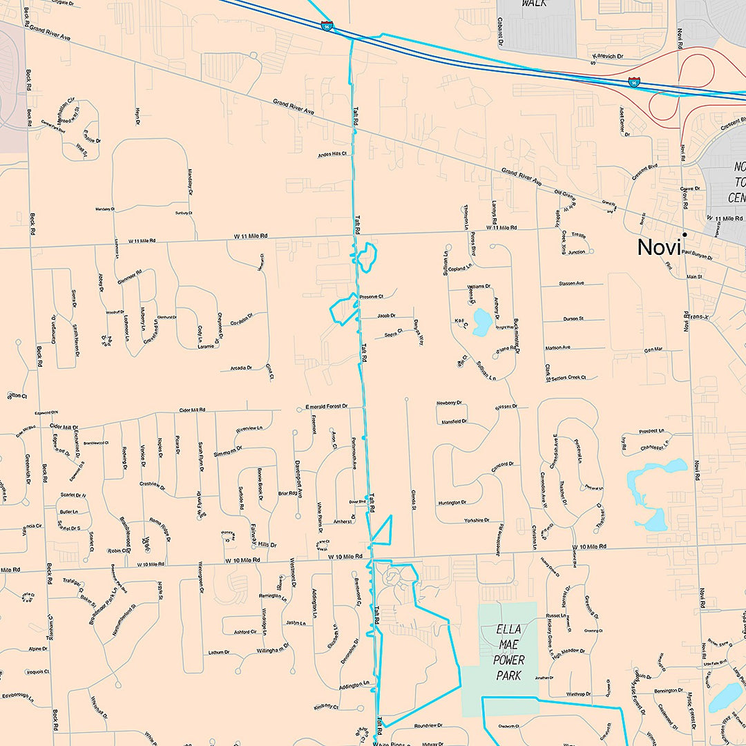 Premium Style Wall Map of Novi, MI