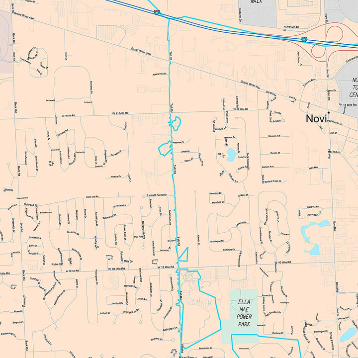 Premium Style Wall Map of Novi, MI