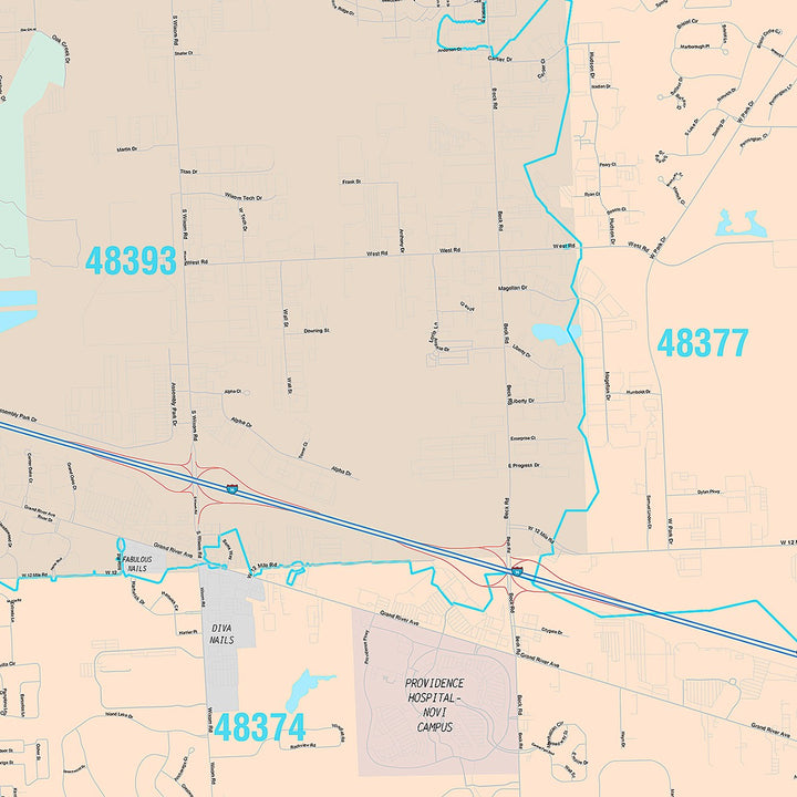 Premium Style Wall Map of Novi, MI