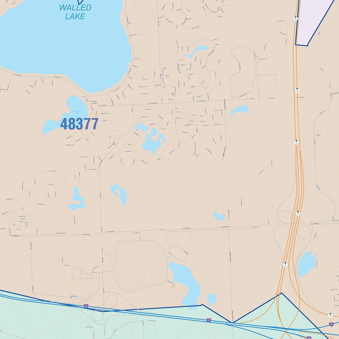 Color Cast Zip Code Style Wall Map of Novi, MI