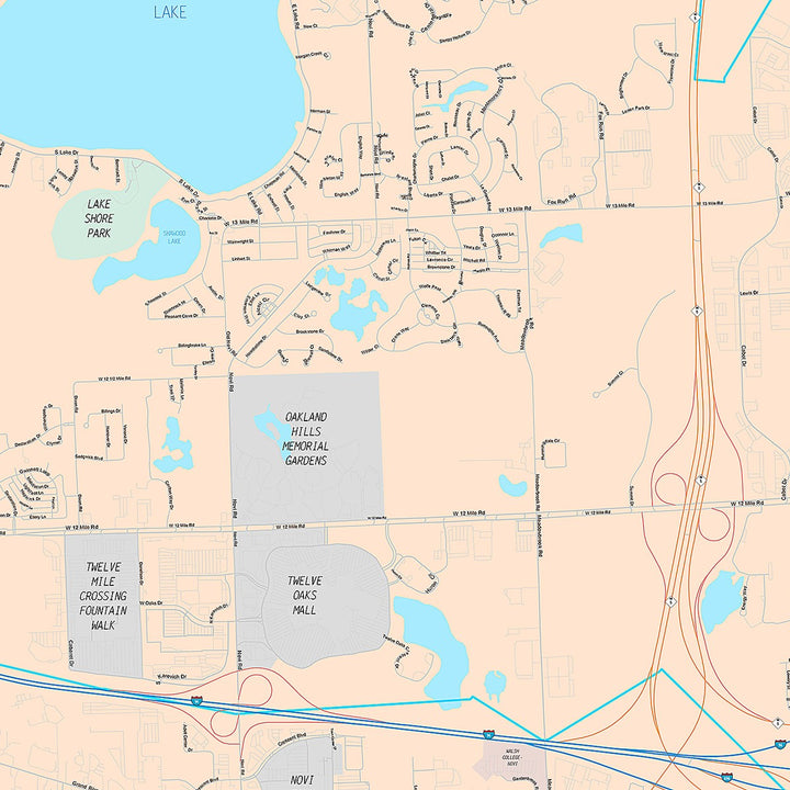 Premium Style Wall Map of Novi, MI