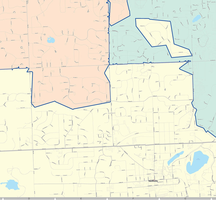 Color Cast Zip Code Style Wall Map of Novi, MI