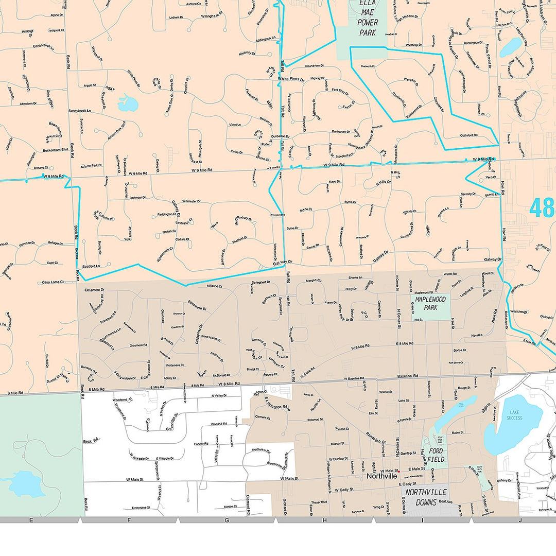 Premium Style Wall Map of Novi, MI