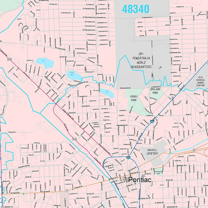 Premium Style Wall Map of Pontiac, MI
