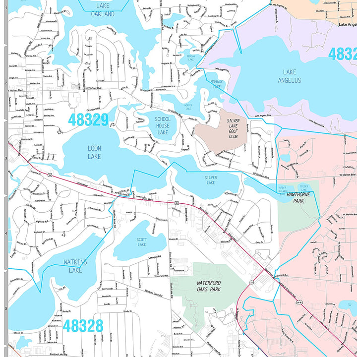 Premium Style Wall Map of Pontiac, MI