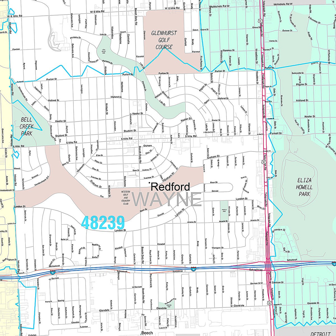 Premium Style Wall Map of Redford, MI