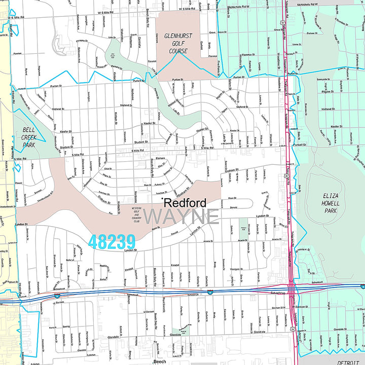 Premium Style Wall Map of Redford, MI