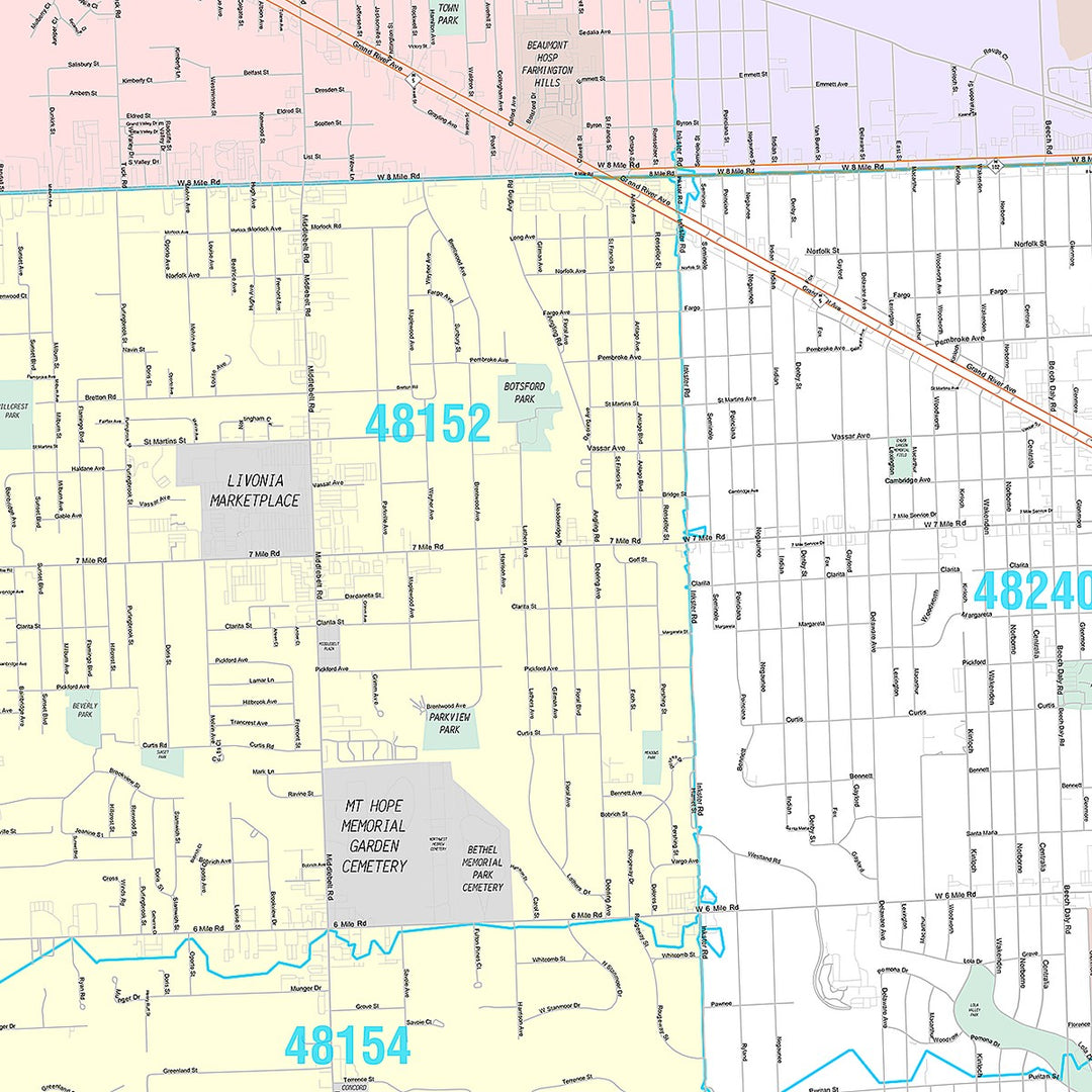 Premium Style Wall Map of Redford, MI