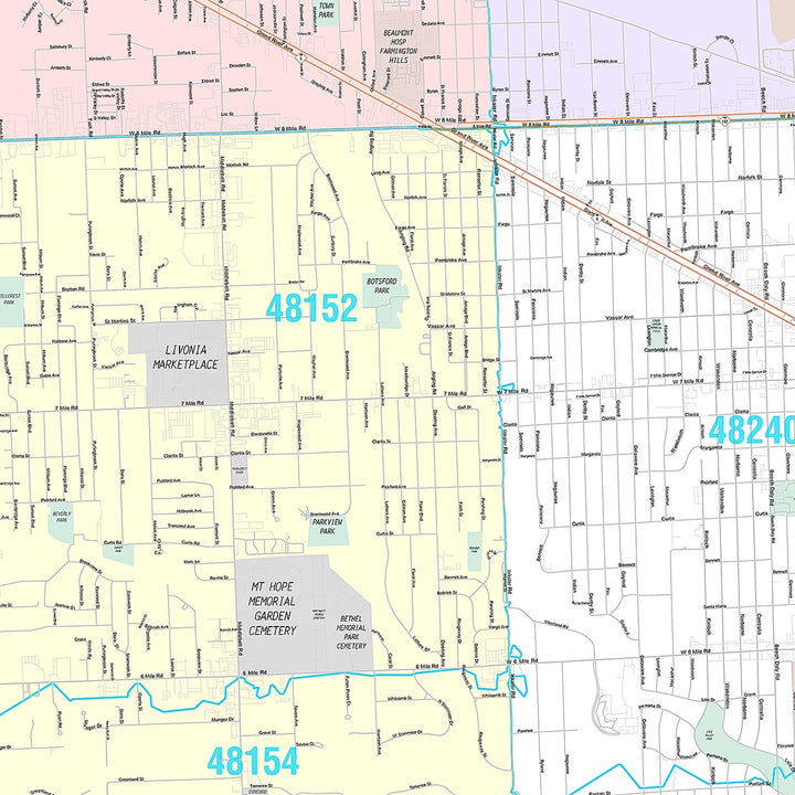 Premium Style Wall Map of Redford, MI