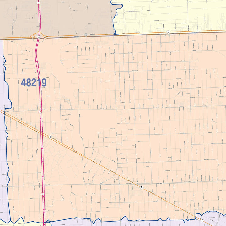 Color Cast Zip Code Style Wall Map of Redford, MI