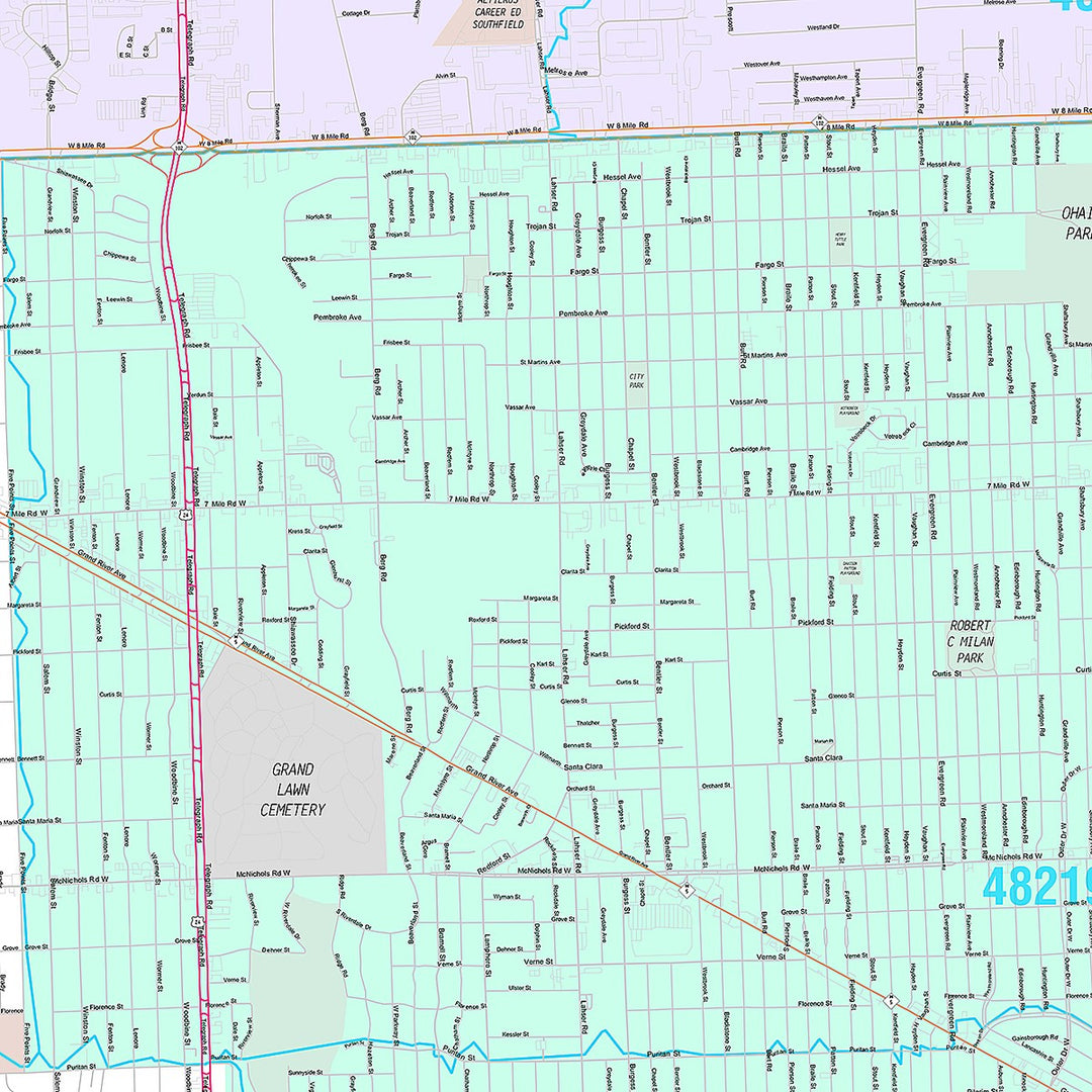 Premium Style Wall Map of Redford, MI