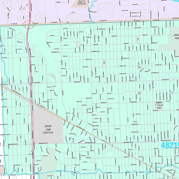 Premium Style Wall Map of Redford, MI