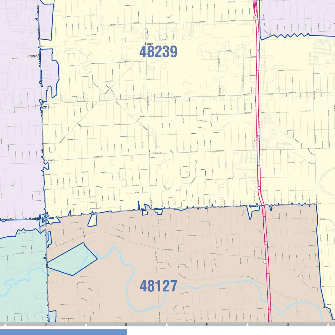 Color Cast Zip Code Style Wall Map of Redford, MI