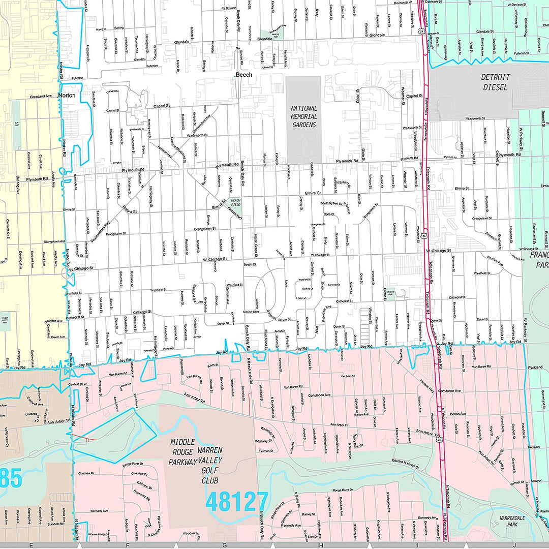 Premium Style Wall Map of Redford, MI