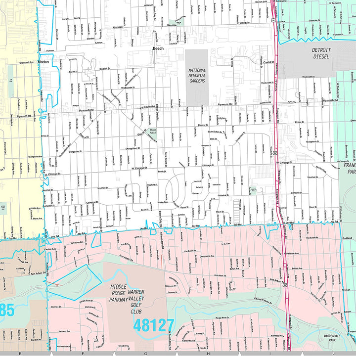 Premium Style Wall Map of Redford, MI
