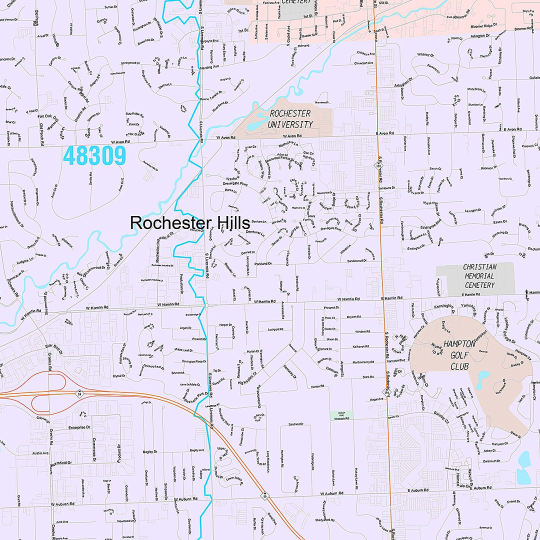 Premium Style Wall Map of Rochester Hills, MI
