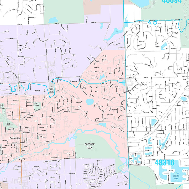 Premium Style Wall Map of Rochester Hills, MI