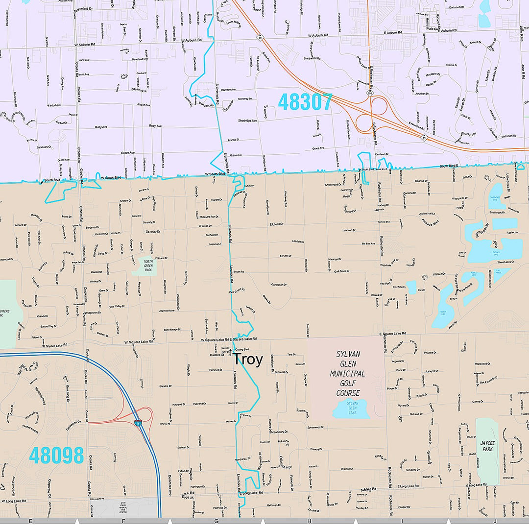 Premium Style Wall Map of Rochester Hills, MI