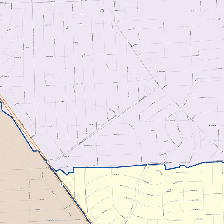 Color Cast Zip Code Style Wall Map of Royal Oak, MI