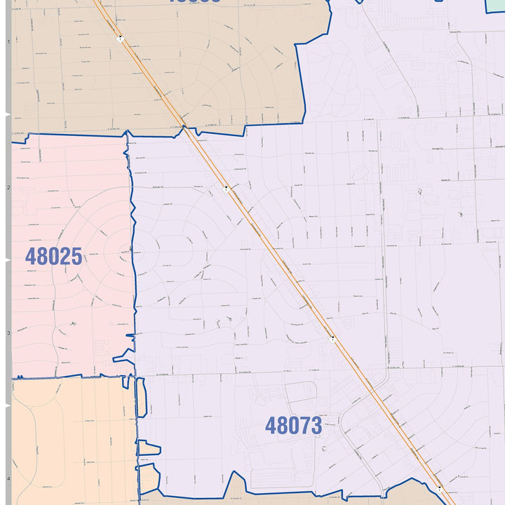 Color Cast Zip Code Style Wall Map of Royal Oak, MI