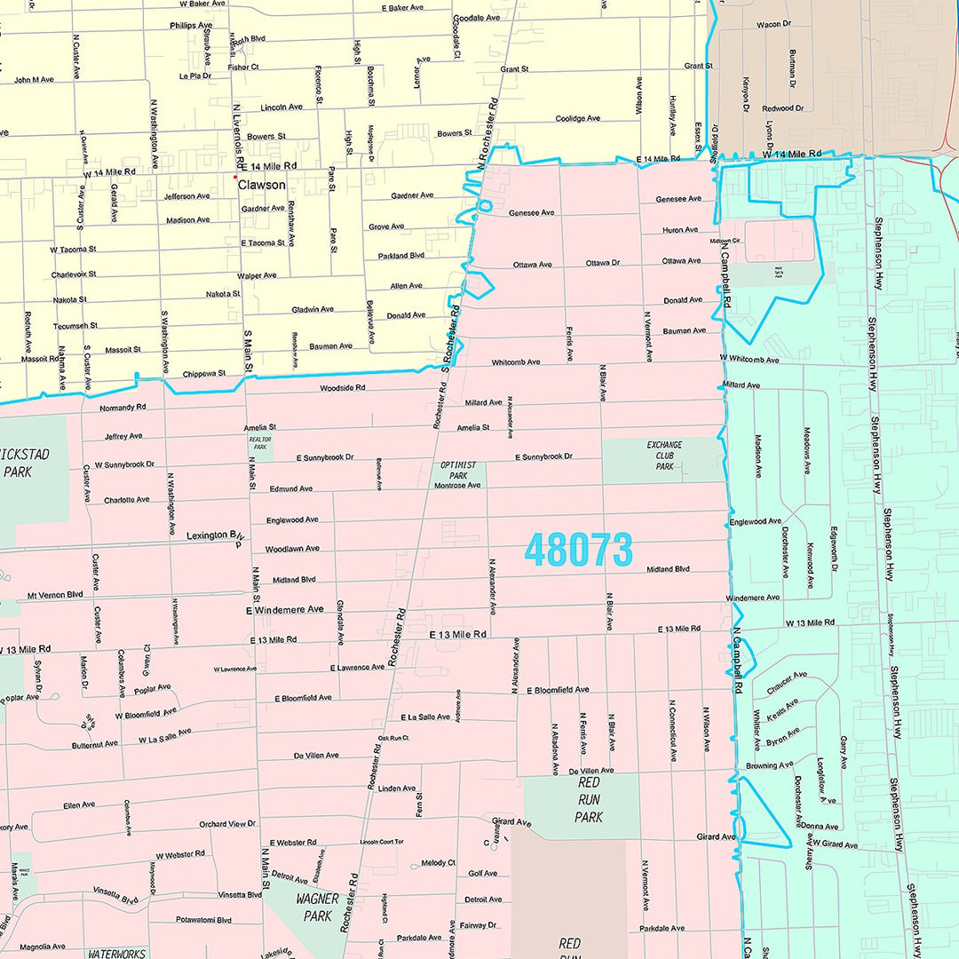 Premium Style Wall Map of Royal Oak, MI