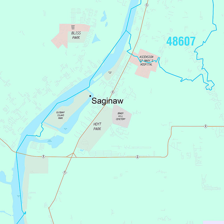 Premium Style Wall Map of Saginaw, MI