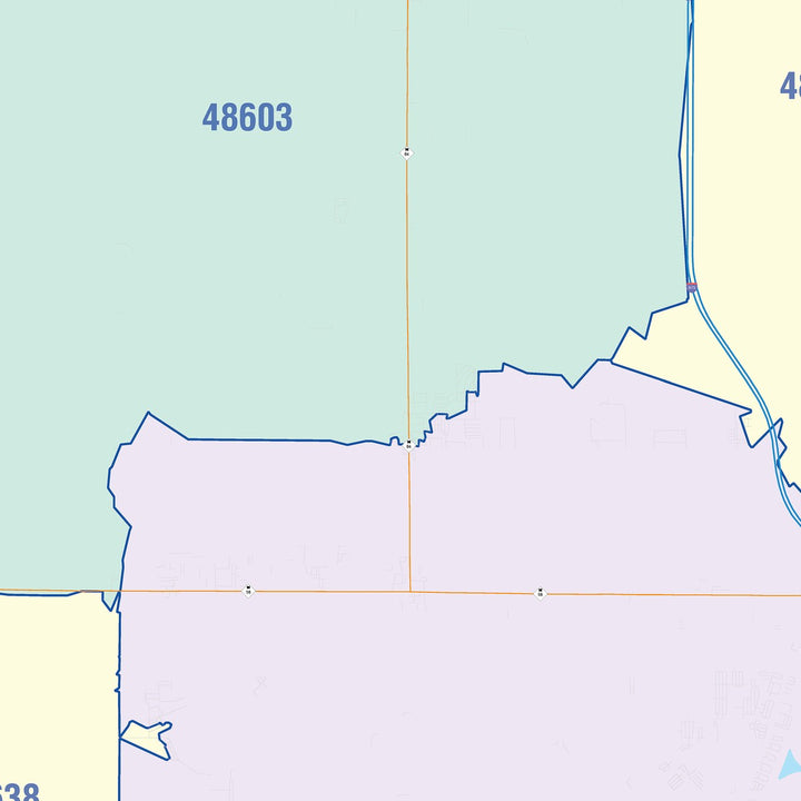 Color Cast Zip Code Style Wall Map of Saginaw, MI