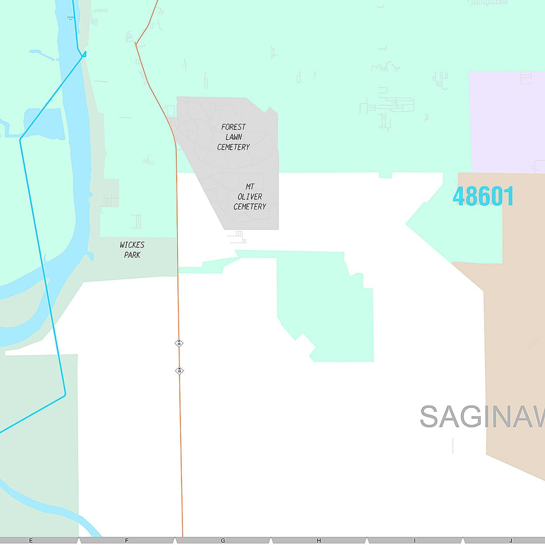 Premium Style Wall Map of Saginaw, MI