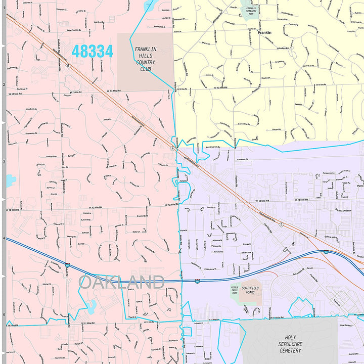 Premium Style Wall Map of Southfield, MI