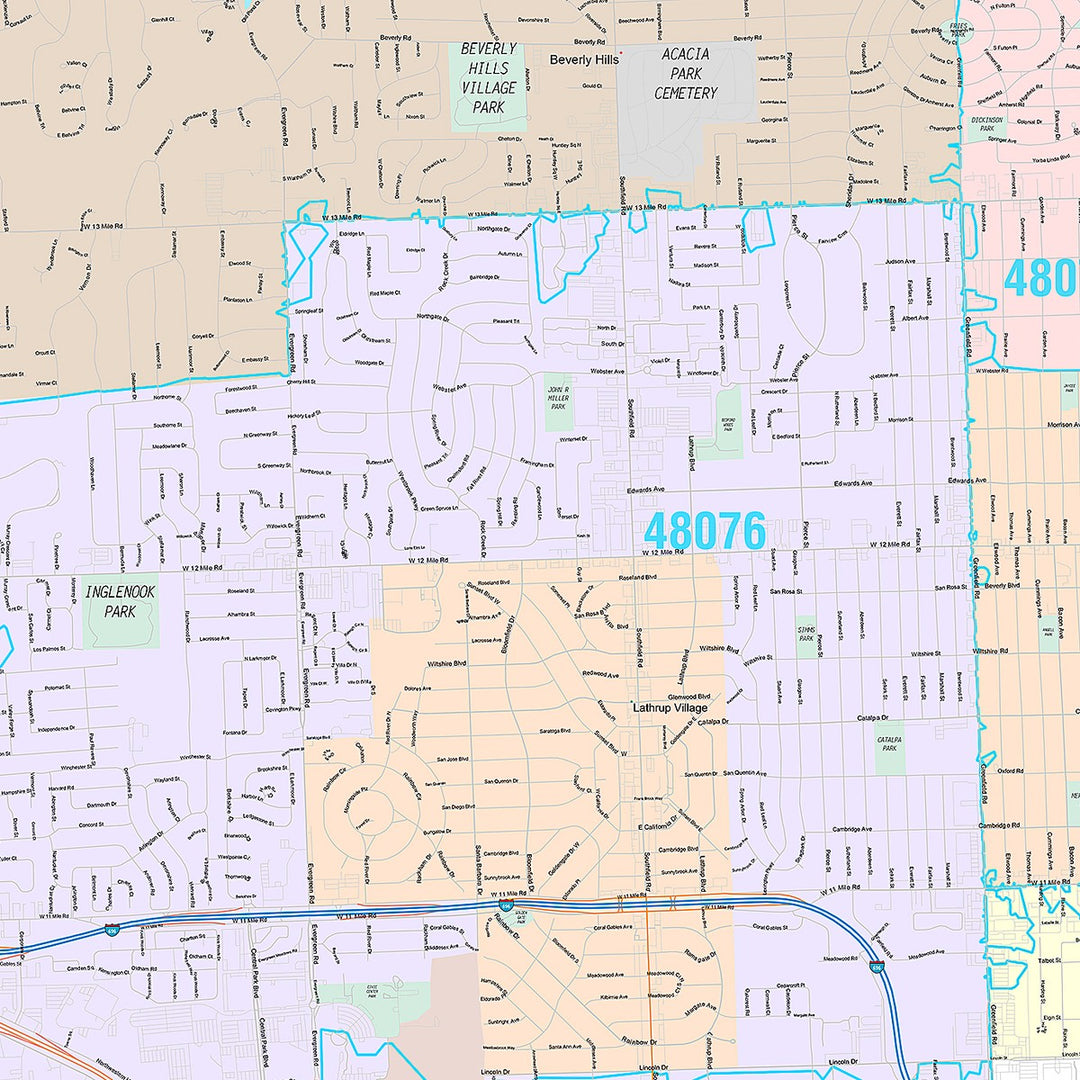 Premium Style Wall Map of Southfield, MI