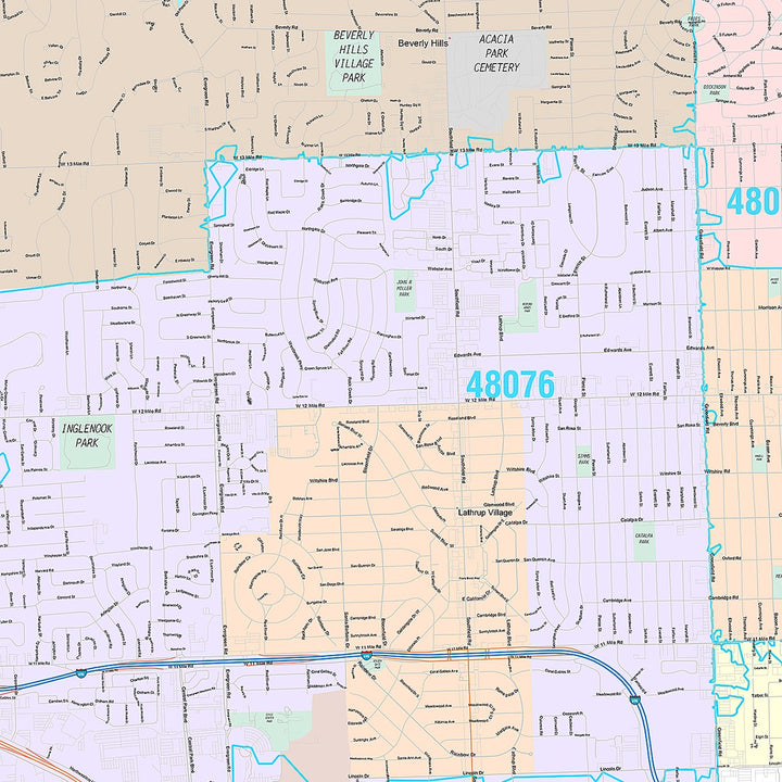 Premium Style Wall Map of Southfield, MI