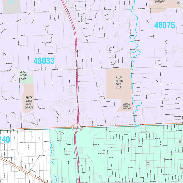 Premium Style Wall Map of Southfield, MI