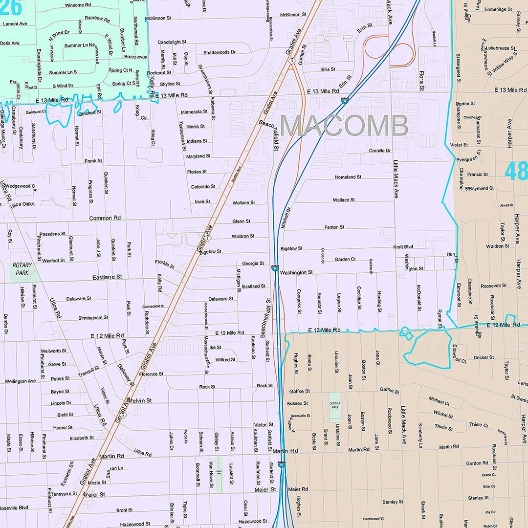 Premium Style Wall Map of St. Clair Shores, MI