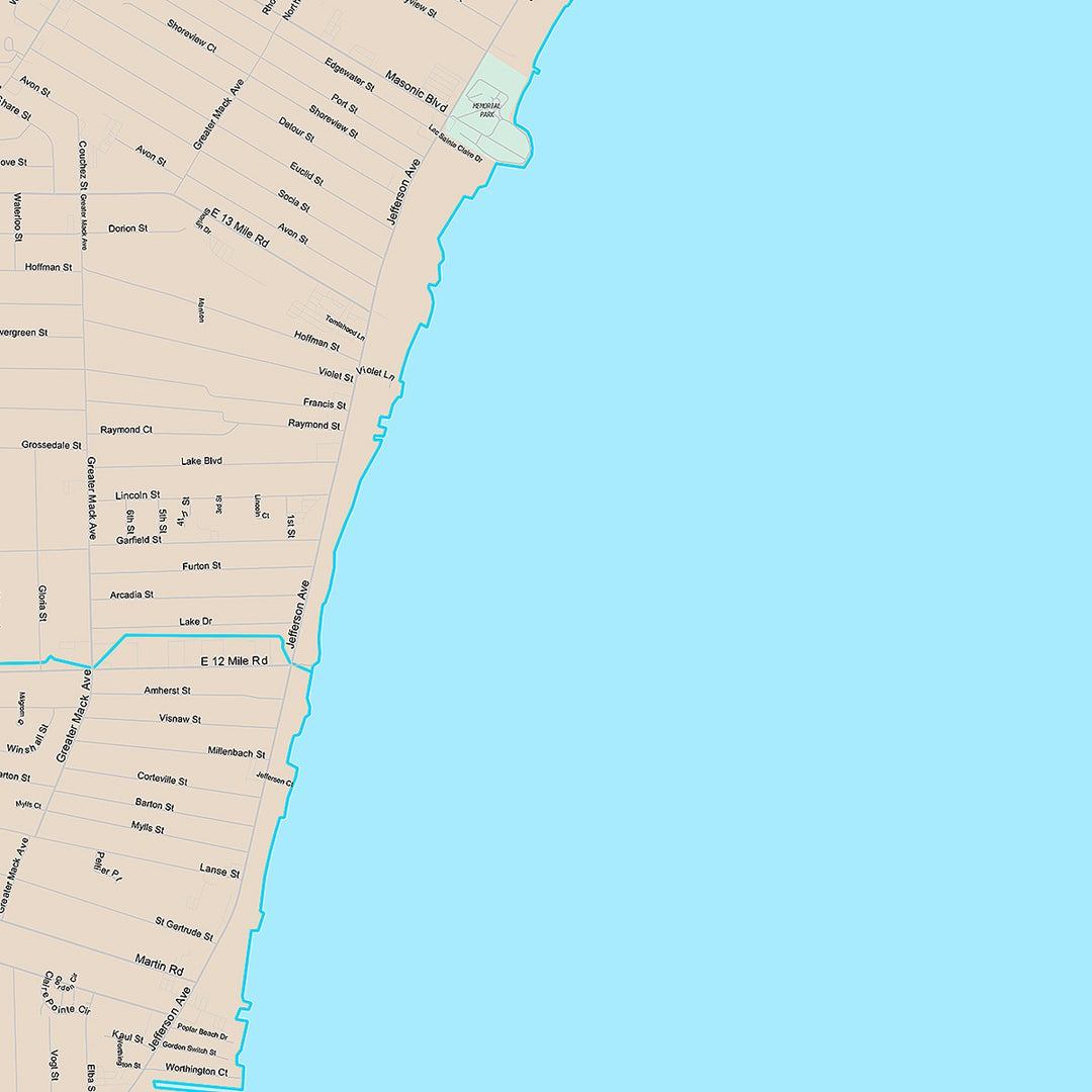 Premium Style Wall Map of St. Clair Shores, MI