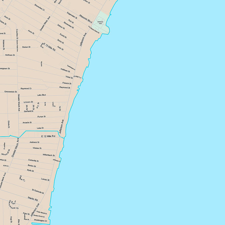 Premium Style Wall Map of St. Clair Shores, MI