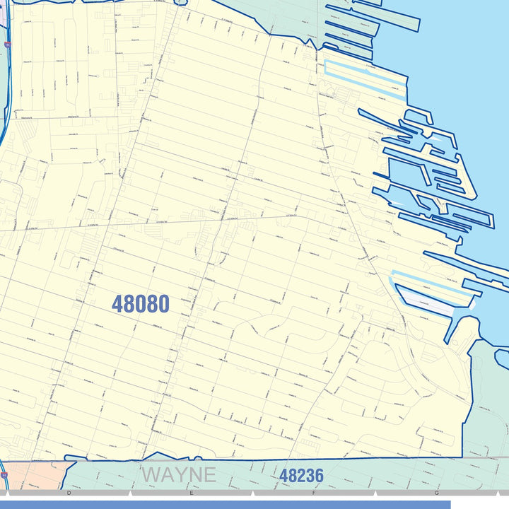 Color Cast Zip Code Style Wall Map of St. Clair Shores, MI