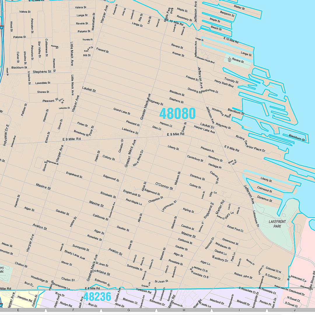 Premium Style Wall Map of St. Clair Shores, MI